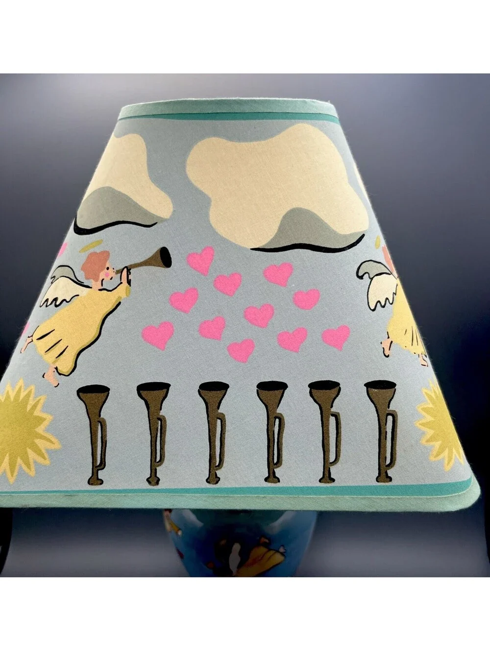 Patricia Dupont Lamp Hand Painted Angels Hearts Table Lamp, Original  Shade 1997